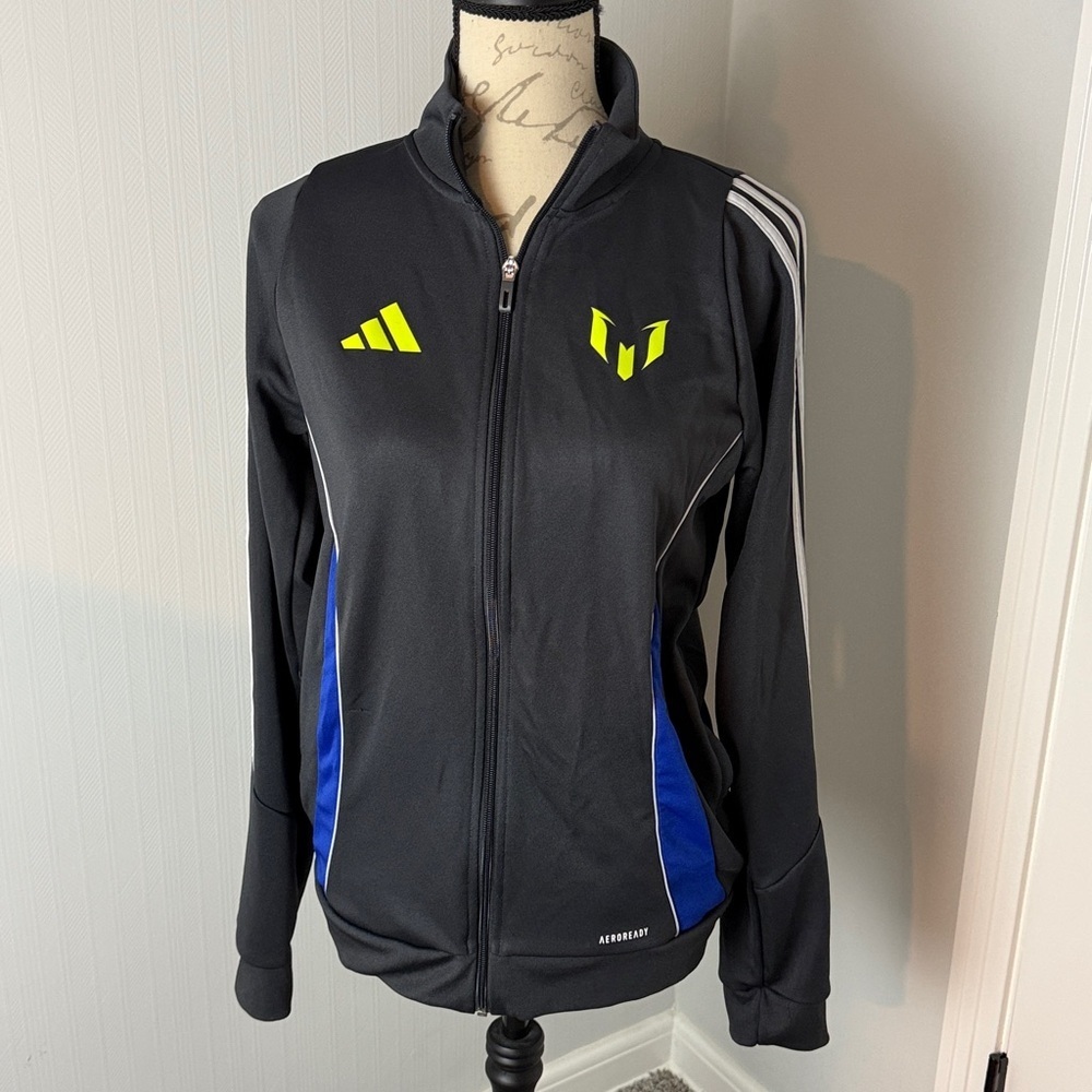 Adidas Men's Messi Icon Logo Jacket in Sark Gray and Blue size Small - Picture 5 of 8